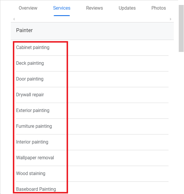 Google Business Profile secondary categories for painting businesses