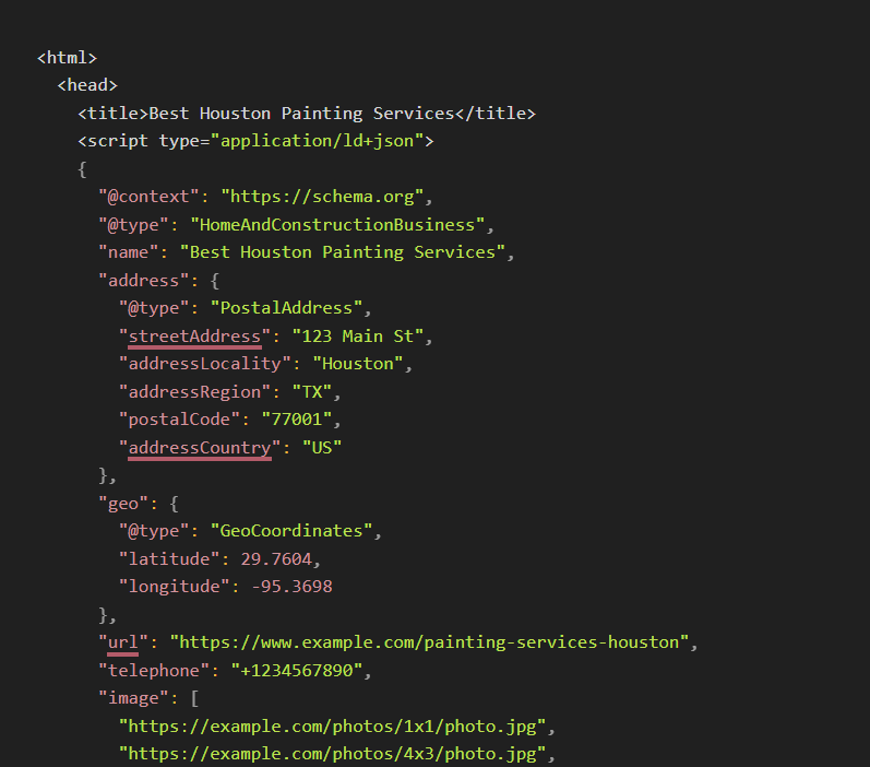 Image of a local business schema for painting services