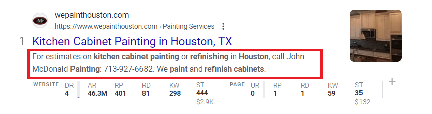 Meta description example for painting services 